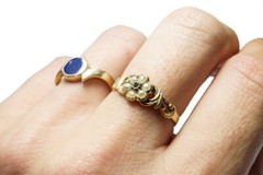 PRETTY ANTIQUE ENGLISH 15K GOLD EMERALD PEARL LOCKET CLUSTER RING c1880