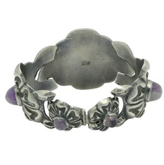 1930’s Wide Mexico City Amethyst Repoussé Sterling Silver Floral Bracelet