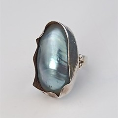 Silver Sculptural Pearl Ring Large Baroque Organic Statement Boho Asymmetrical