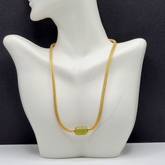 Crown Trifari Mesh Choker Necklace Lime Green Lucite Fixed Barrel Pendant 15 in