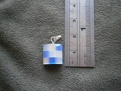 Half Barrel Mother of Pearl & Blue Glass Vintage Bracelet Charm Pendant 2.0g