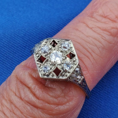 Original EARTH MINED DIAMOND Deco Engagement Ring Vintage Solid 14K WHITE GOLD