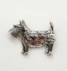 Scottie Dog Scottish Terrier Jezlaine Sterling 925 Filigree Metal Vtg Brooch Pin