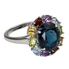 London Blue Topaz Multicolor Gemstone Gemstone 925 Sterling Silver Ring Sz 8.75