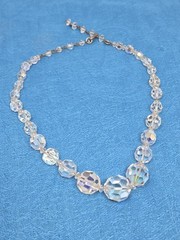 Vintage AB Crystal Graduated Necklace Strung on Chain Beaded 17-19 Inches