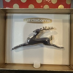 New Vintage Liz Claiborne Leaping Reindeer Brooch Pin Two Tone New In Box