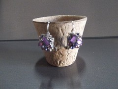 1 Pair Old .75″in Purple Glass or Rock Square w/Mixed Size Stones Dangler Clip