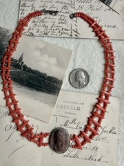 Victorian 800 silver Coral Lava Cameo Necklace, Swivel Clasp – Grand Tour