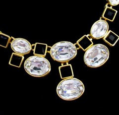 VTG RUNWAY MONET BLACK RHINESTONE HEADLIGHT OVAL CRYSTAL NECKLACE GP YSL ERA