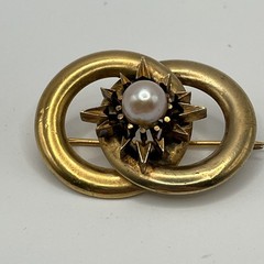 Antique Victorian 14k 18k Gold Love Knot Brooch Starburst Pearl Pin 8g