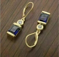 New Style Lab Created Blue Sapphire 14K Yellow Gold Finish Drop/Dangle Earrings
