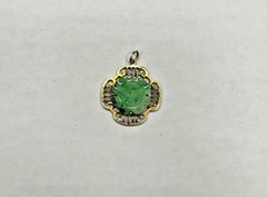Antique Vintage Asian Style 14k Yellow Gold Pendant With Garved Jade Gemstone