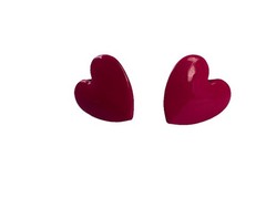 Vintage Hot Pink Heart Stud Earrings Acrylic Resin Love Retro 1980s