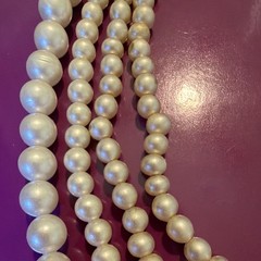 4 strand Layered faux Pearl Necklace White/Silver Bow Hook Closure 2-toned Japan