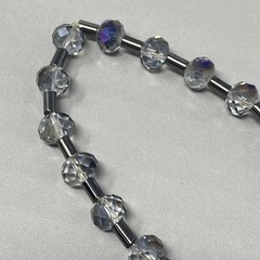 Smoky Gray Glass Bracelet Stretch Aurora Borealis Coated Faceted Tube Spacers