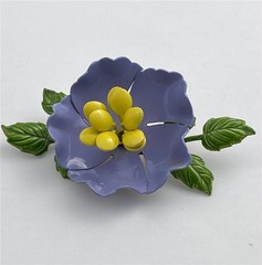 Vintage 1960’s Lavender & Yellow Enamel with Green Leaves Flower Brooch Pin