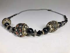 Tibetan Style Necklace Beaded Chunky Boho with Inlaid Seed Beads Metal Vintage