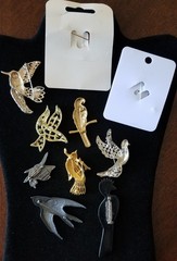 Lot of 10 ~ New to Vintage Bird Pin Brooches ~ Enamel – Rhinestone – Mixed Metal