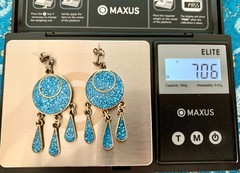 Vintage Drop Earrings Mexican Alpaca Silver Crushed Turquoise Inlay Western