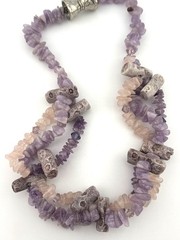 Fossil Coral Amethyst Rose Quartz Multi Strand Necklace Boho 20in