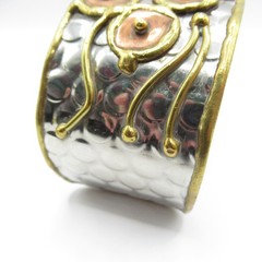 Brutalist Copper Silver and Brass Mixed Metal Cuff Bracelet Vintage