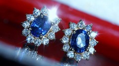 18k yellow gold earrings 1.2ct natural, treated sapphire dia stud 3.03gr N3713