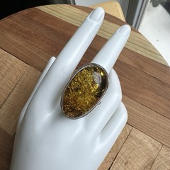 VTG Baltic Amber Statement Ring Size 8.5 Oval Large Chunky 925 Sterling 13.6g