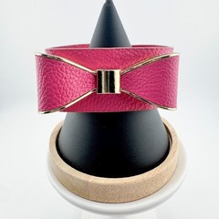 Vintage Y2K Pink Leatherette Bow Cuff Bracelet Retro Coquette Statement