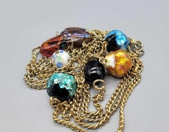 Vintage Gold-Tone Chain Necklace W/ Colorful Glass Beads N1D