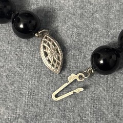 Vintage Sterling Silver And Black Onyx Necklace Beaded Ball Cocktail 25”