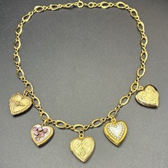 32g Vintage Estate 12k Gold Filled Charm NECKLACE + All GF Hearts Lockets Photos