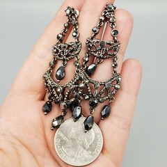 Monet Gun Metal Black Grey Faux Hematite Crystal Chandelier Post Earrings