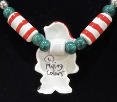 Vtg Flying Colors Christmas Santa Claus Ceramic Necklace Collectible 1980s 20”