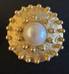 Vintage Gold Pearl Earrings Delizza Elster D&E Huge Statement Textured 80s 1980s