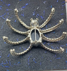 Vintage Clear Rhinestones & Black Glass Spider Brooch Pin 3.5 Inches Halloween
