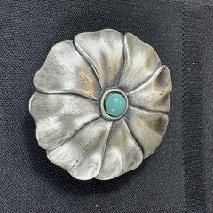 Vintage Revlon Jontue Solid Perfume Compact Flower Turquoise Cabochon Pendant