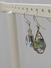 925 Sterling Silver Dichroic Glass Drop Earrings Teardrop Dangle 1.25″
