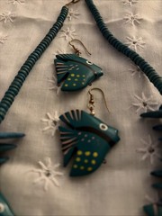 Vintage Retro angel Fish, Necklace 24” & matching Pierced Earrings