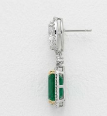 4CT Emerald Cut Real Green Emerald Drop Two-Stone Earring 14K Two-Tone Gold Over