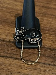 Vintage Enamel Black Cat Gold-Tone Brooch Gold Accents