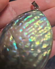 Large 925 Sterling Silver Abalone Paua Shell Pendant Teardrop Iridescent Vintage
