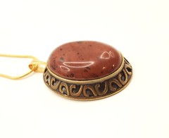 Artisan Made Mahogany Obsidian Pendant Antiqued Gold Tone