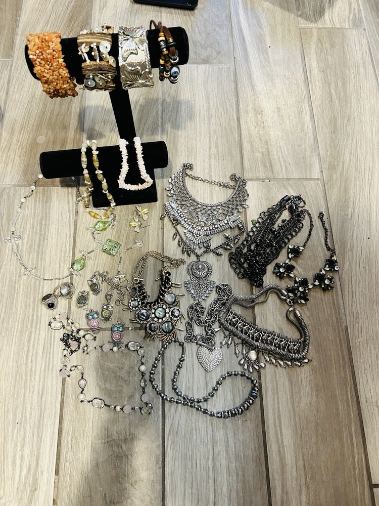 Vintage & Modern Statement Jewelry Lot Boho, Tribal Rhinestone Necklace Bracelet
