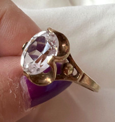HUBERTUS VON SKAL VINTAGE 10K GOLD COLORLESS WHITE SPINEL FLOWER BUTTERCUP RING