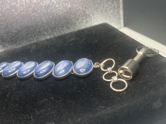 Vintage Beautiful Silver Large 6 Oval Bezel Set Lapis Stone 6-7” Bracelet 1.8 Oz
