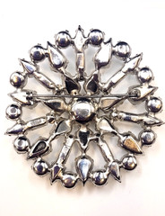 Vintage 2.7″ Weiss Snowflake Flower Unsigned Silver Jeweled Rhinestone Brooch
