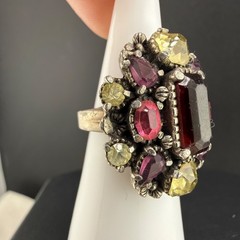 Vintage Hollycraft Rhinestone Ring Cocktail Adjustable Silver Tone Size 6.25