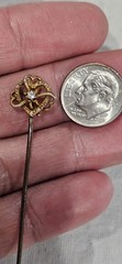 Antique Victorian Tested 10k Gold & Real Diamond Triple Heart Hat Pin Read Read