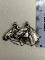 Vintage Rare Two Horse Head Brooch Pin Marked Sterling Uncas Mfg. Co.