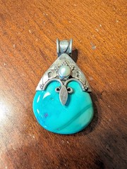 Vintage Sterling Silver Turquoise Pearl Pendant